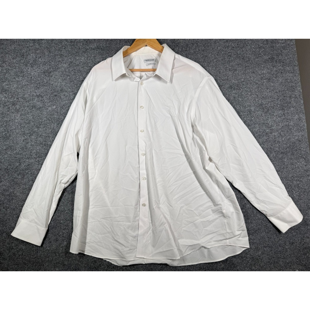Haggar Oxford Dress Shirt Mens 18-18.5 34/35 White Formal Classic Fit Button Up